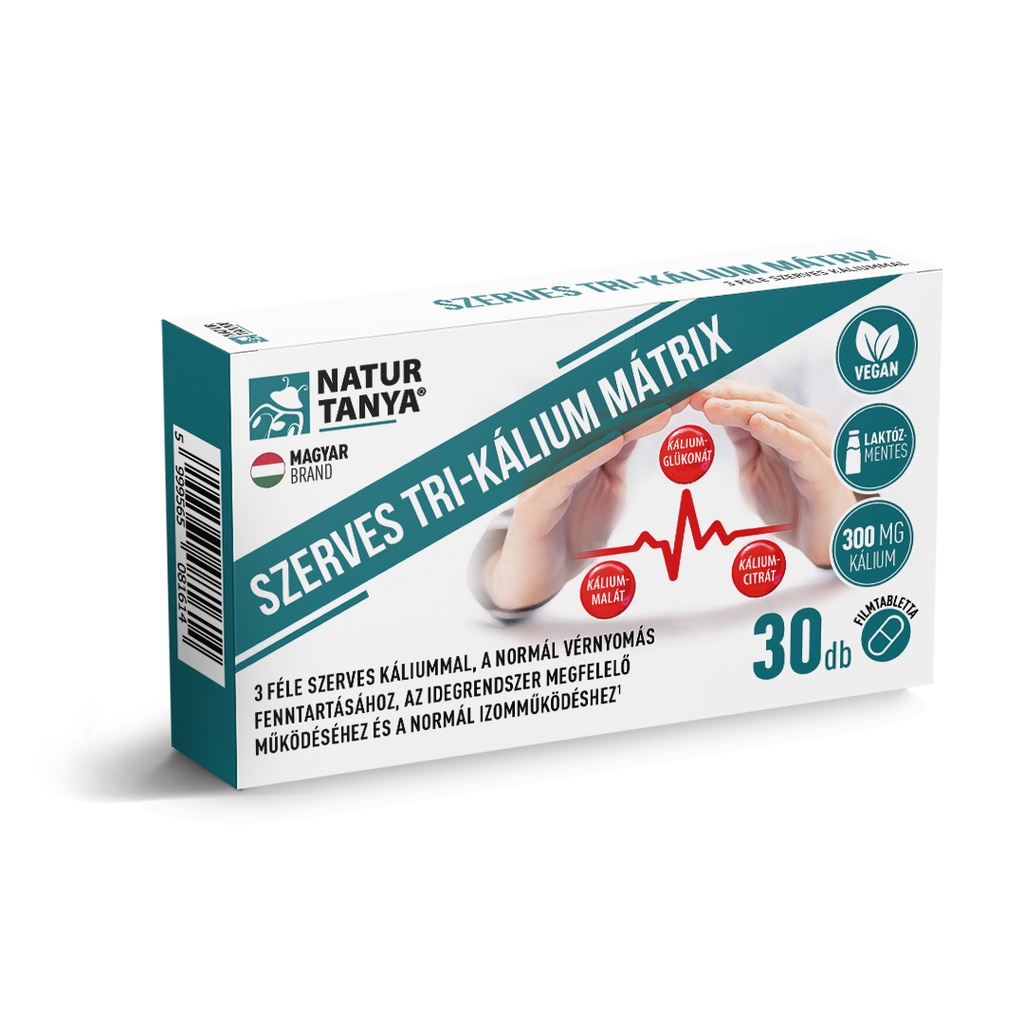 Natur Tanya® Szerves Tri-kálium Mátrix. 3 Féle Szerves Káliummal A Normál Vérnyomás És Izomműködés Fenntartásához, Az Idegrendszer Megfelelő Működéséhez