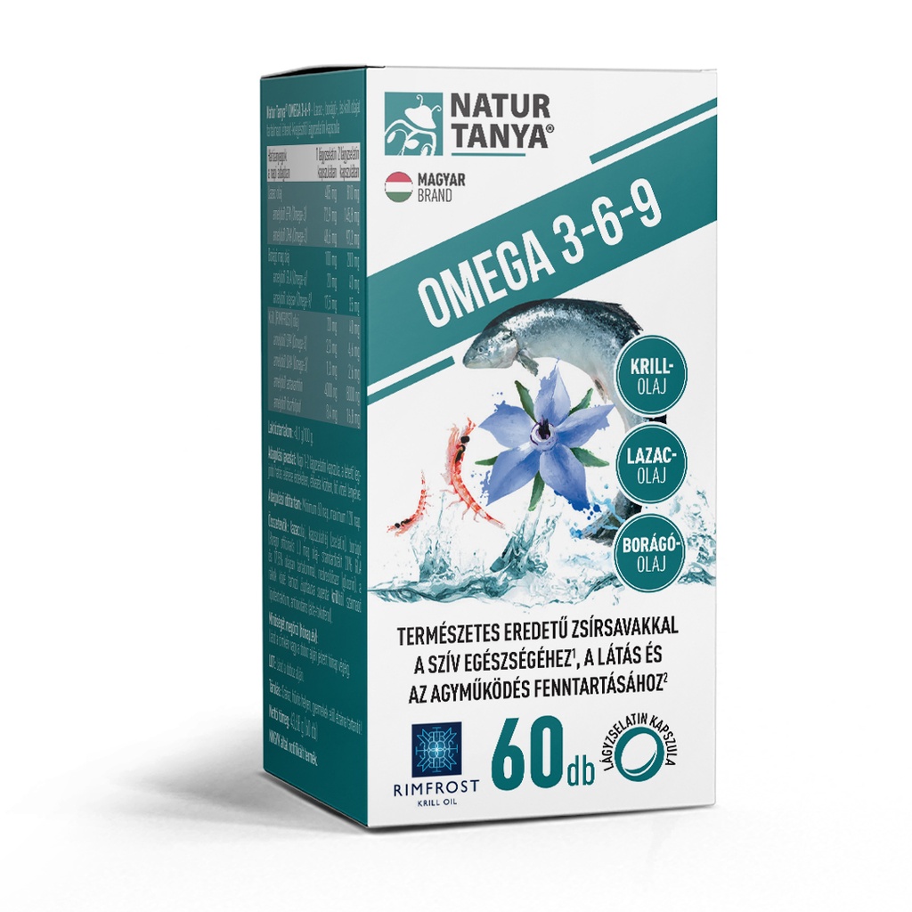 [Tany-10885] Natur Tanya® Omega 3-6-9 Zsírsavak 3 Féle Természetes Olajforrásból, Standardizált Lazac-, Borágó