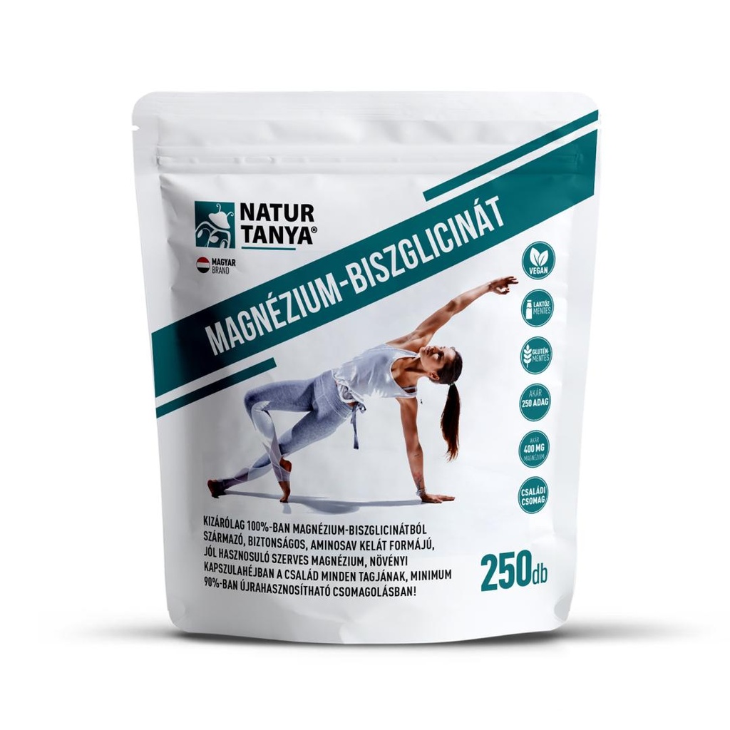 [Tany-11171] Natur Tanya® Magnézium-biszglicinát Nagy Kiszerelés, Újrahasznosítható Csomagolás, Növényi Kapszulahéj, Vegán, Laktózmentes És Gluténmentes Igazolás 250 Db